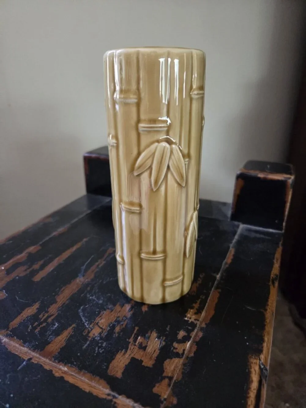 Vintage Orchids of Hawaii Ceramic Bamboo Tiki Mug Vase Tan R-6 6.5